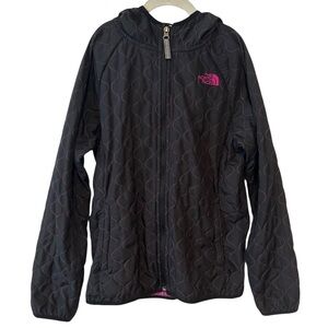 The North Face Girl's Black and‎ Purple Quilted Puffer Jacket in Size L